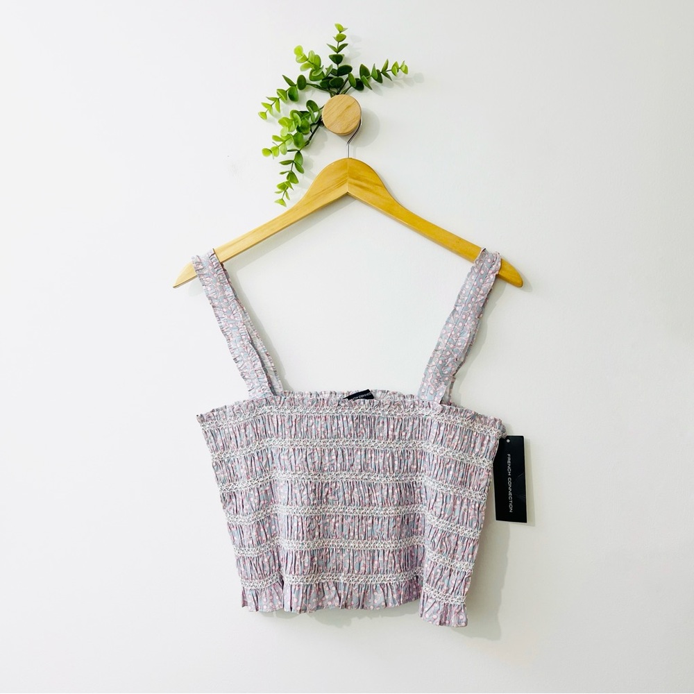 French Connection NWT Lavender Floral Smocked Cropped Top